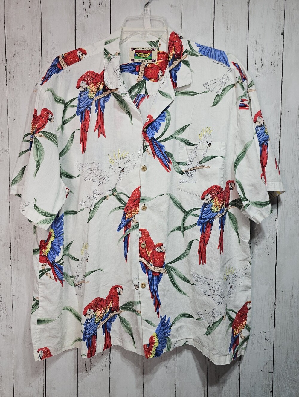 Vintage Banana Jack Shirt Men's Hawaiian Wood Buttons Parrot Aloha Size XXL.